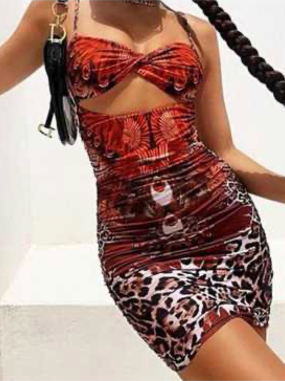 Red Animal Print Cutout Dress